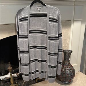 Talbots Gray and Black Open Front Cardigan Sweater size large